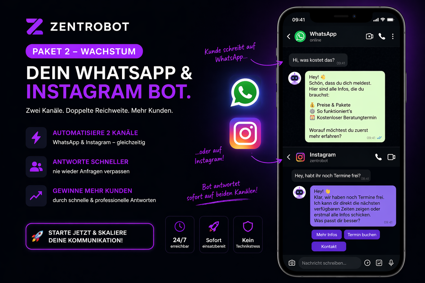 Paket 2 – Zwei Kanäle (WhatsApp & Instagram)